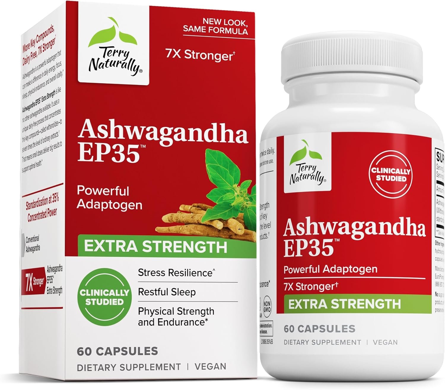 Terry Naturally Ashwagandha EP35 Extra Strength – 60 Capsules – Powerful Adaptogen – Non-GMO, Vegan – 60 Servings