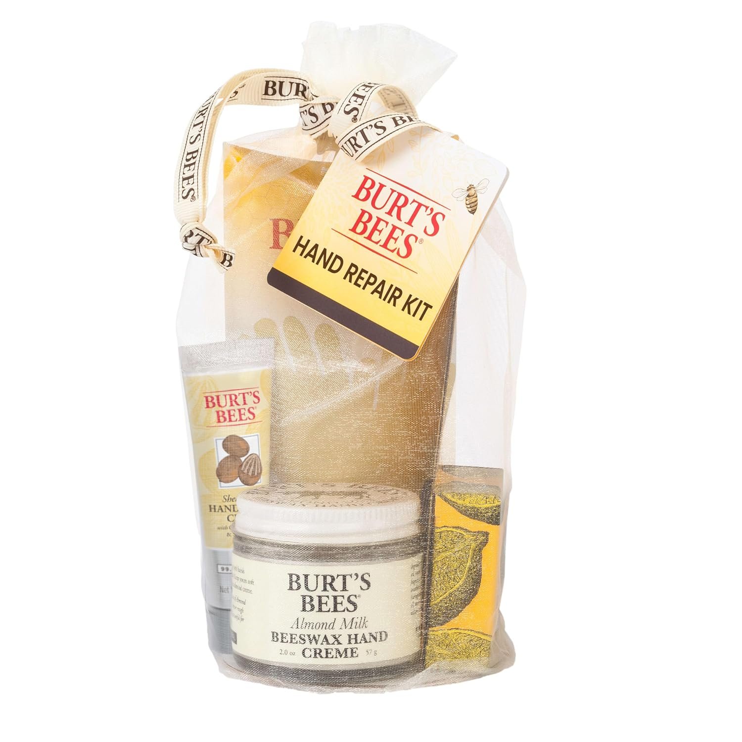 Burt’s Bees Hand Repair Set, Almond Milk Hand Cream, Lemon Butter Cuticle Cream, Shea Butter Repair plus Cotton Gloves, Perfect for a Skin Care Routine, Natural Origin Moisturizer Gift Set