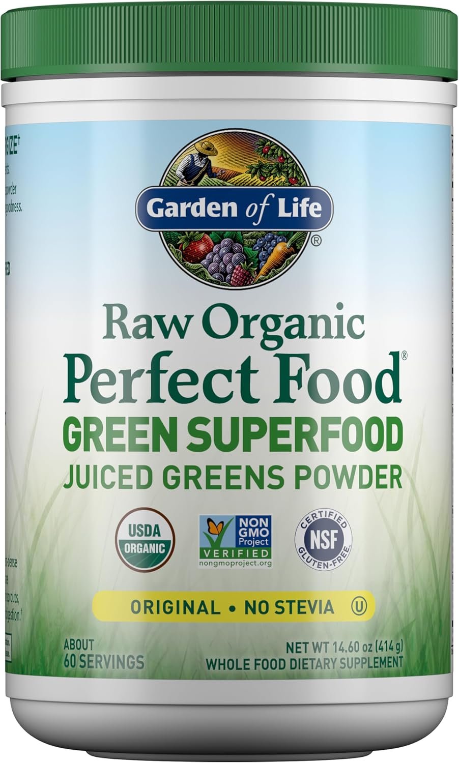 Garden of Life Raw Organic Perfect Food Superfood Juiced Greens Powder, Original Stevia-Free, Dietary Supplement, 60 Servings