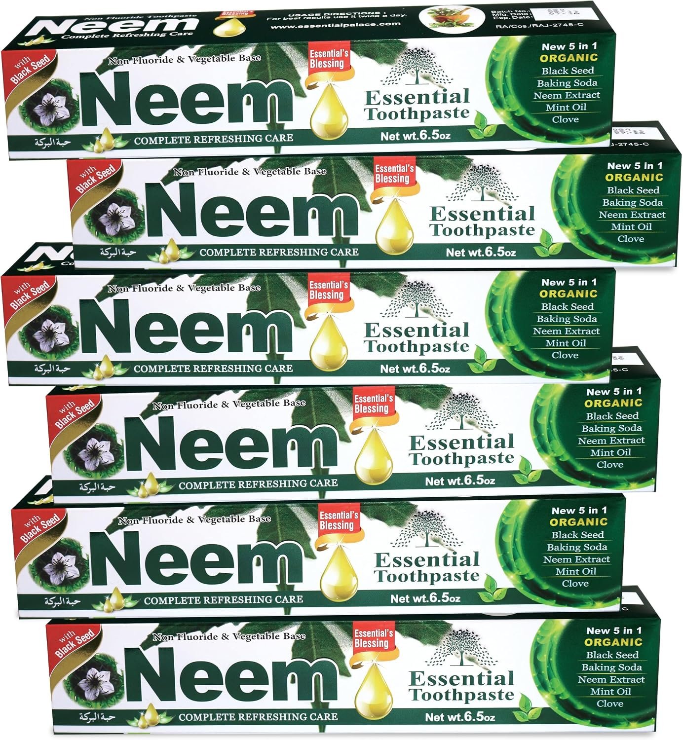 NEEM ESSENTIAL TOOTHPASTE NEW 5 in 1 Formula 6 Pack