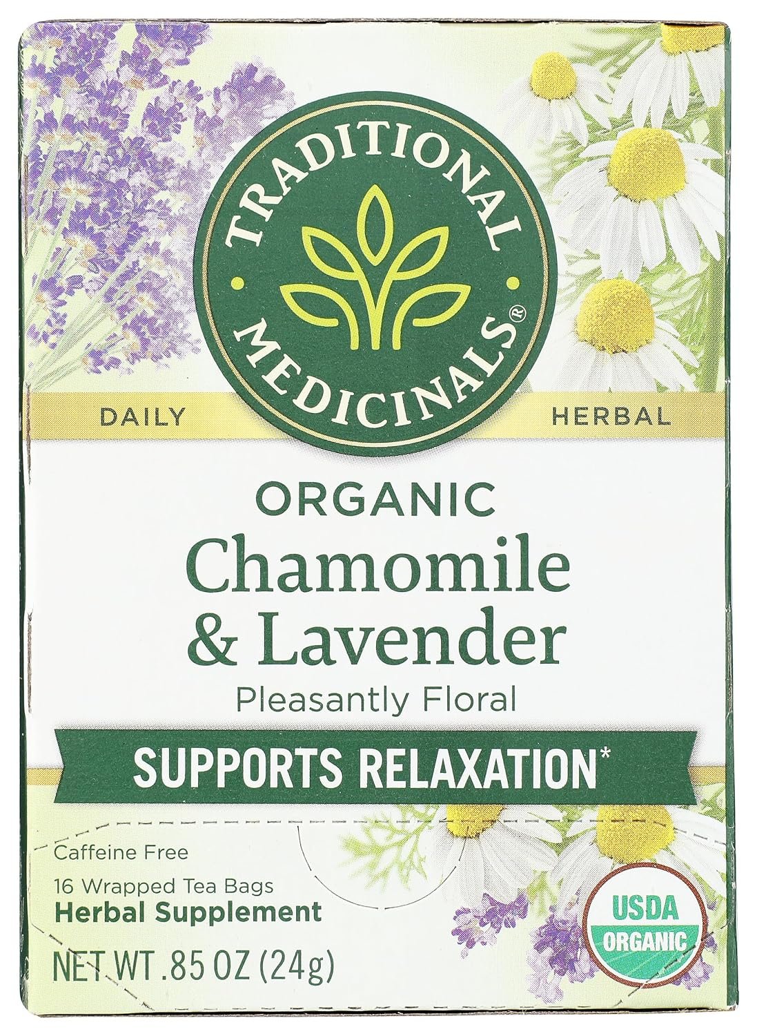 Traditional Medicinals Organic Chamomile with Lavender Herbal Tea, 16 Tea Bags (Pack of 1)