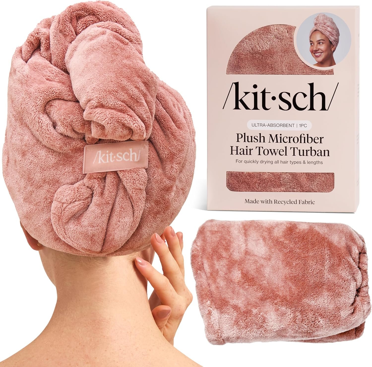 Kitsch Plush Microfiber Hair Towel Wrap for Women – Ultra Absorbent Microfiber Bath Towels for Wet, Curly, Long or Short Hair – Anti-Frizz Hair Wrap, Great Hair Care Gifts for Women