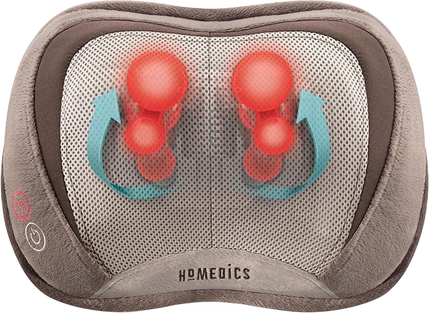 Homedics Shiatsu Back Massager with Heat, 3D Deep Tissue Massage Pillow for Neck & Shoulders, Electric Kneading Lumbar Massager Cushion for Upper & Lower Back Pain Relief, Portable Home Office Travel
