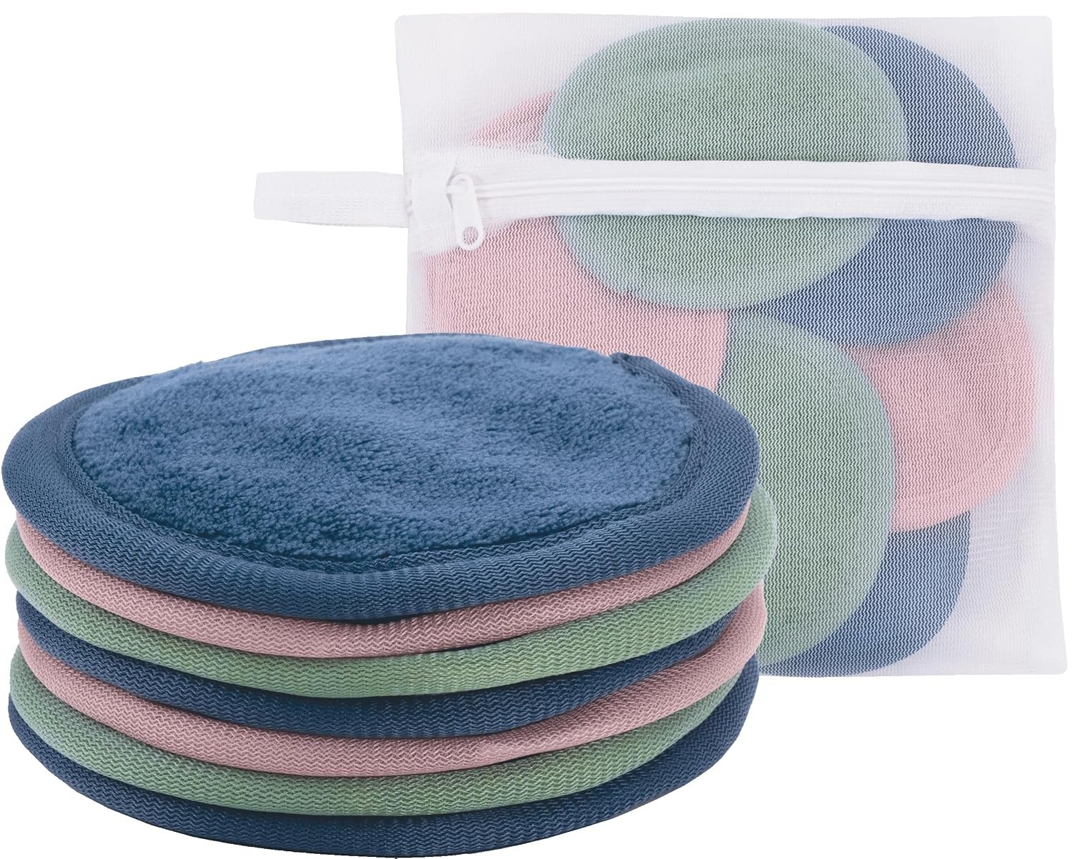 S&T INC. Makeup Remover Wipes for Skin Care, Reusable Makeup Wipes with Laundry Bag, Travel Essentials, Assorted Colors, 4 Inch Diameter, 7 Pack