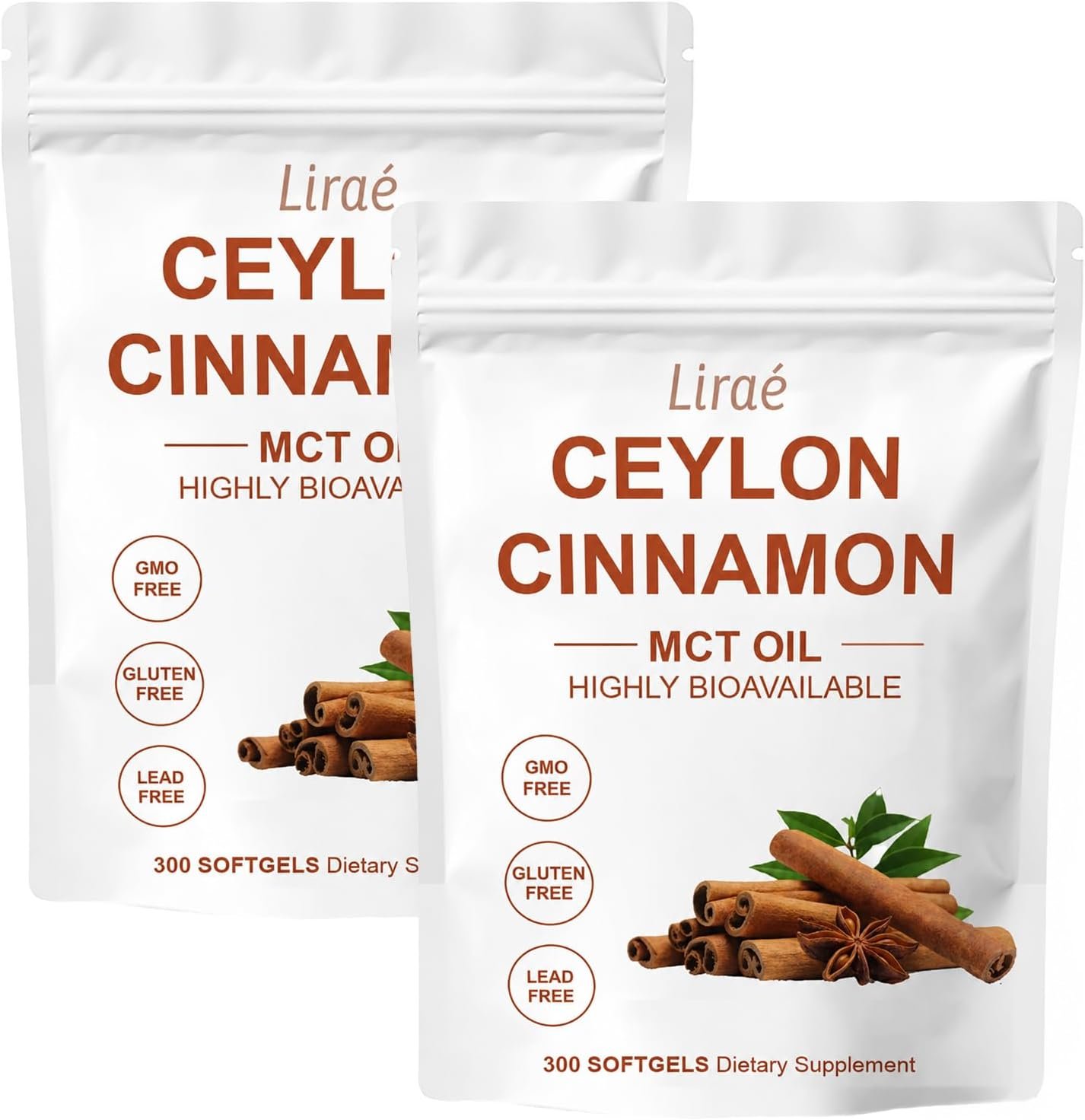 LIRAE Ceylon Cinnamon Ceylon Cinnamon Soft Gels Equivalent with Mct Oil, Highly Bioavailable Herbal Extract | Non-GMO, Gluten Free | 300 Softgel (2)