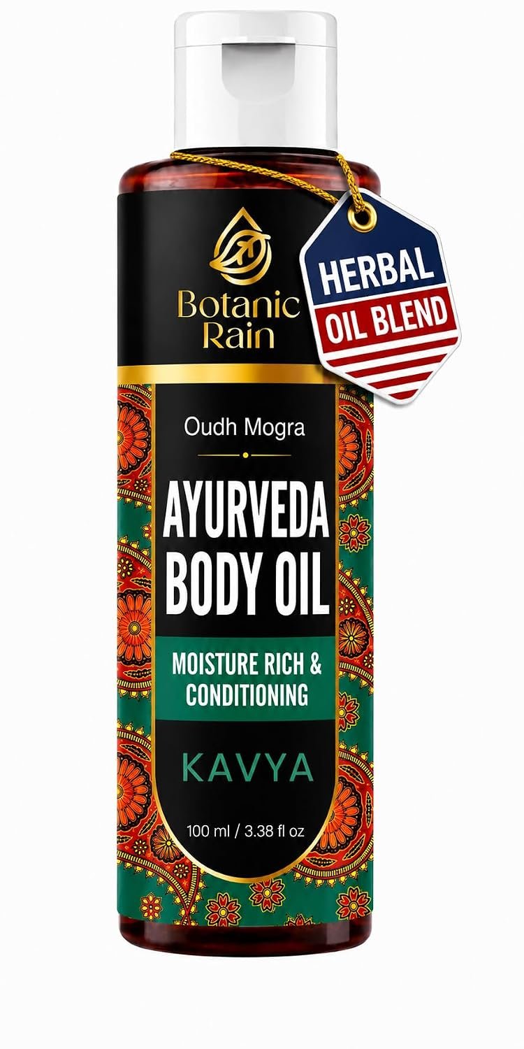 Ayurveda Body Oil for Dry & Crepey Skin with Sesame & Almond Oil,3.38 fl oz
