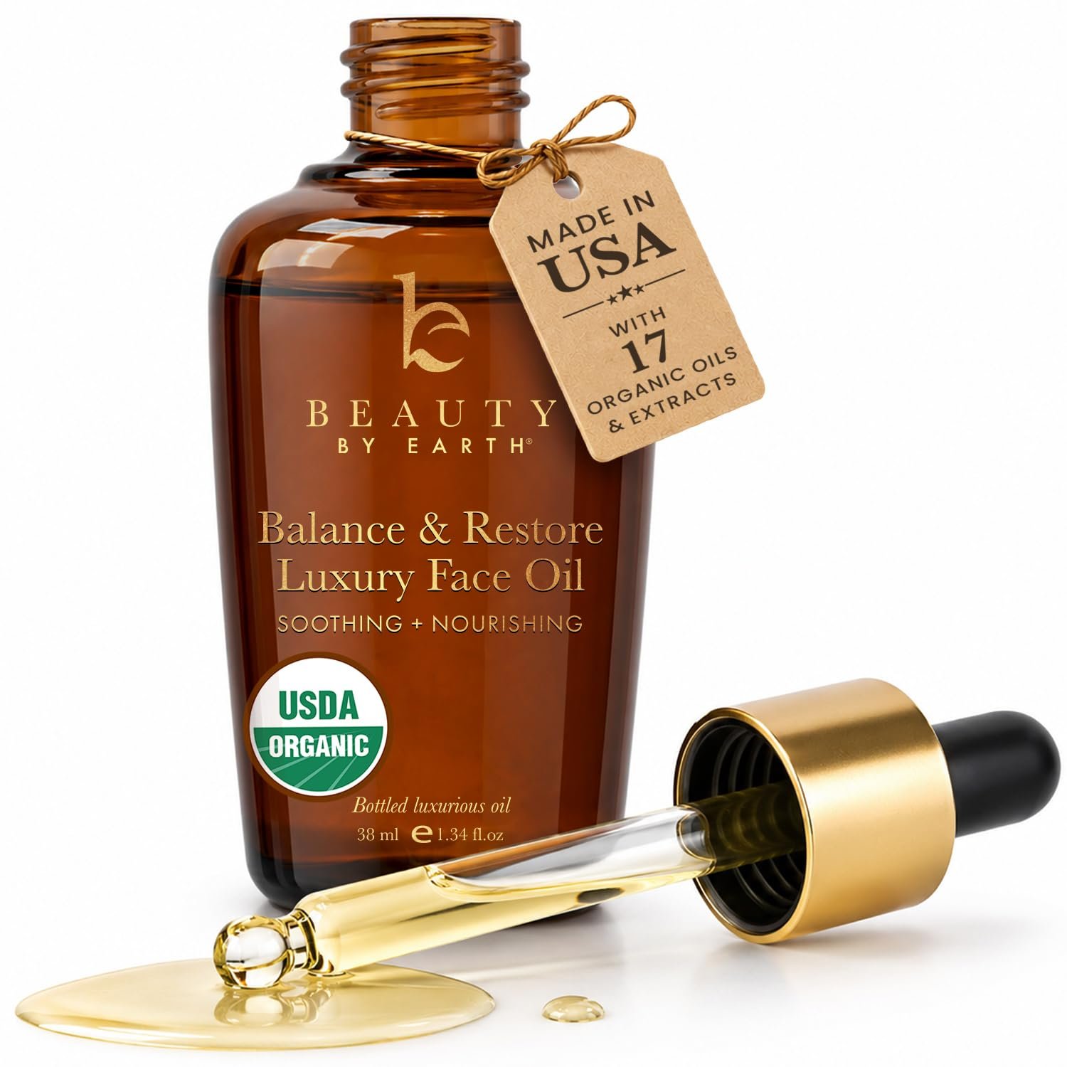 USDA Organic Face Oil – USA Made with Natural & Organic Ingredients | Anti Aging Formula for Acne-Prone & Oily Skin, Facial Oil with Vitamin E, Rosehip, Argan & Jojoba Oils for Sensitive Skin