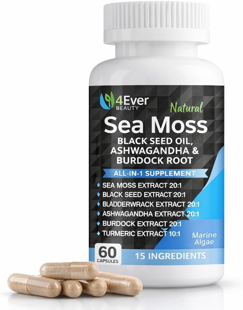 Sea Moss Capsules with Black Seed Oil & Ashwagandha – Daily Wellness & Vitality Formula for Women & Men, with Bladderwrack, Vitamin D3, Dandelion Root, Yellow Dock & More | 60 Capsules