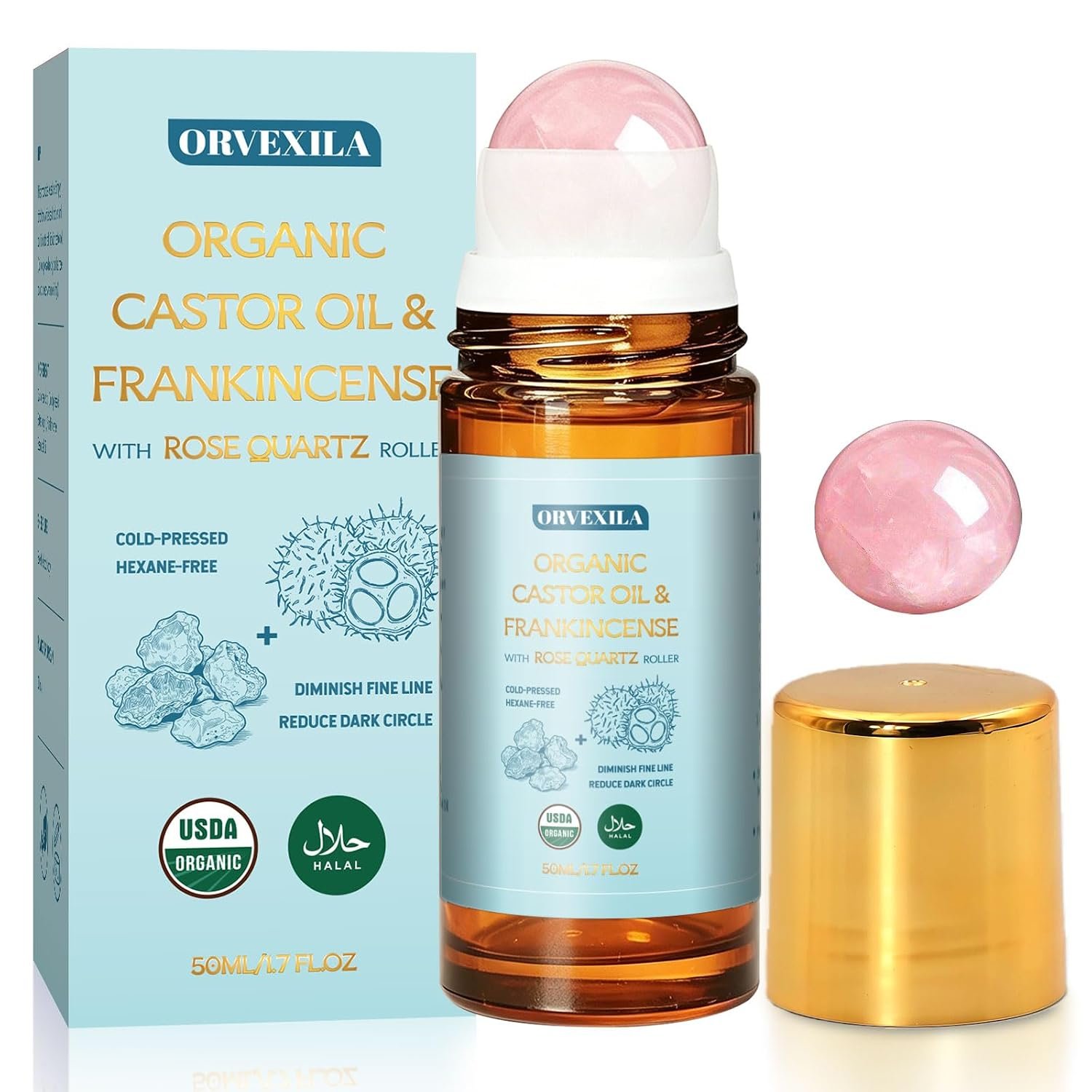 Frankincense and Castor Oil with Rose Quartz Roller Ball, 1.7FLOZ